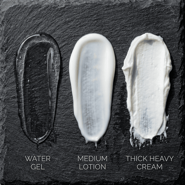 Side-by-side texture comparison: Base Layer lightweight matte vs heavy cream residue