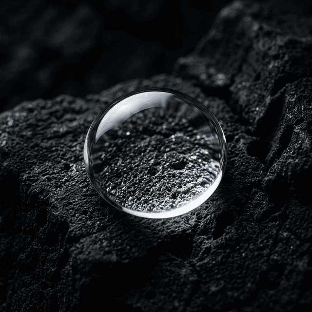 Hyaluronic acid texture: crystal-clear water droplet on charcoal stone